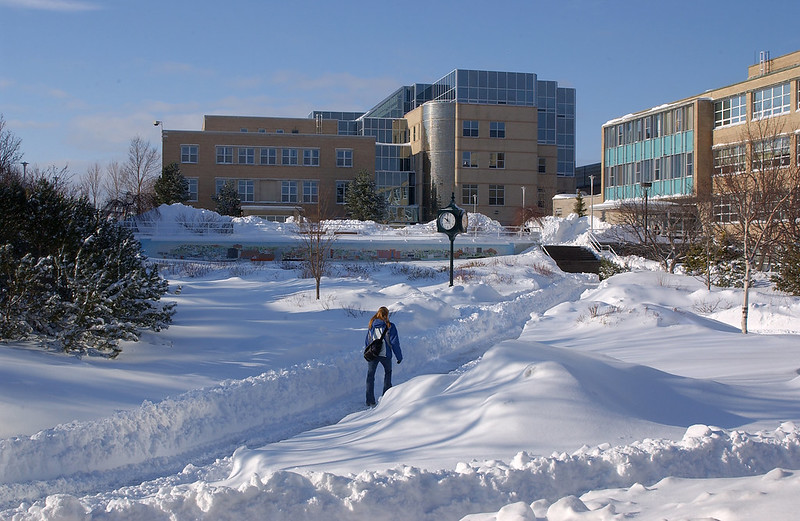 The Arts and Administration Building (left) houses the Department of Sociology of Memorial University of Newfoundland and Labrador.